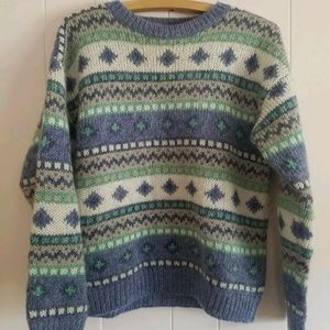 L.L. Bean Cozy Blue Green Knit Sweater